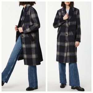 Bernado Two-Tone Plaid Wool Coat In Navy